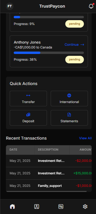 Banking app dashboard