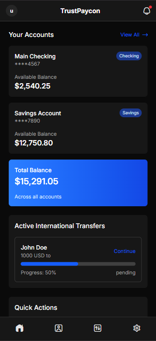 Mobile banking app interface on a smartphone